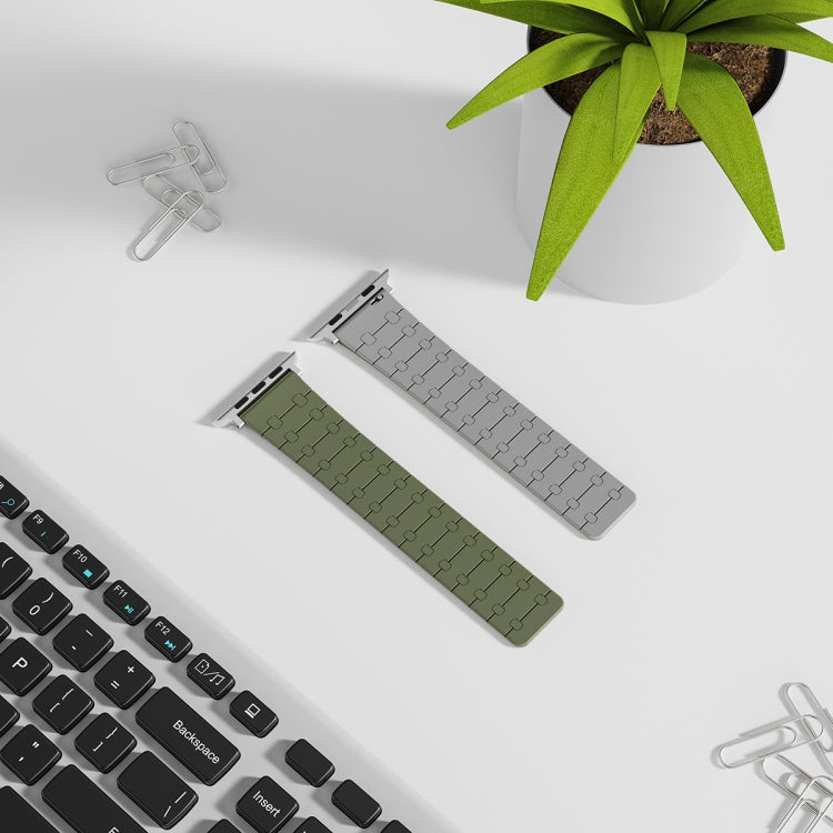 For Apple Watch Series 8 41mm Two Color Loop Magnetic Silicone Watch Band(Green+Grey) - Watch Bands by PMC TechLife | Online Shopping South Africa | PMC TechLife