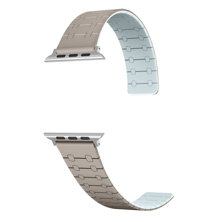 For Apple Watch Series 8 45mm Two Color Loop Magnetic Silicone Watch Band(Khaki+Light Green) - Watch Bands by PMC TechLife | Online Shopping South Africa | PMC TechLife