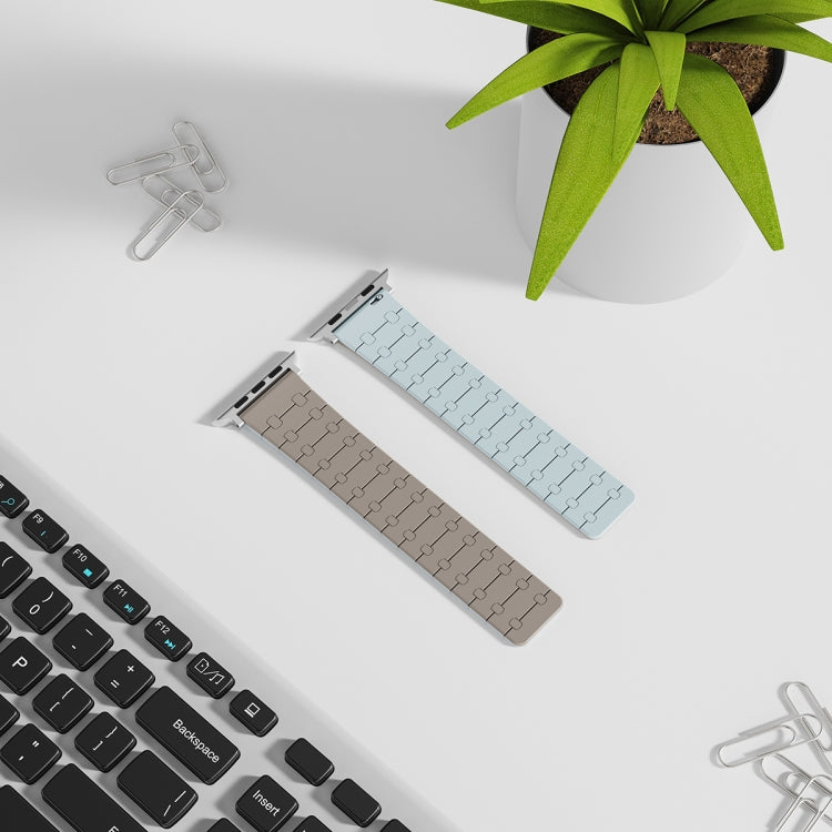 For Apple Watch Series 4 44mm Two Color Loop Magnetic Silicone Watch Band(Khaki+Light Green) - Watch Bands by PMC TechLife | Online Shopping South Africa | PMC TechLife