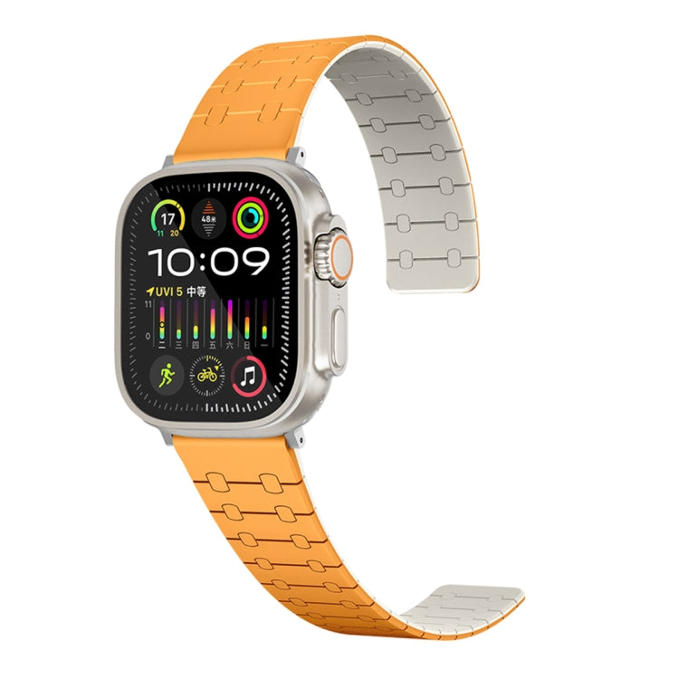 For Apple Watch 42mm Two Color Loop Magnetic Silicone Watch Band(Orange+Starlight) - Watch Bands by PMC TechLife | Online Shopping South Africa | PMC TechLife