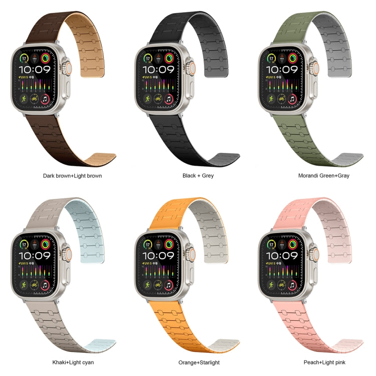 For Apple Watch Series 8 45mm Two Color Loop Magnetic Silicone Watch Band(Khaki+Light Green) - Watch Bands by PMC TechLife | Online Shopping South Africa | PMC TechLife
