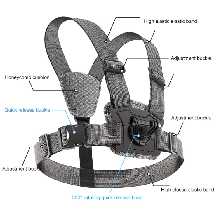3 in 1 Adjustable Body Mount Belt Chest Strap with Mount & Screw(Grey) - Chest Belt by RUIGPRO | Online Shopping South Africa | PMC TechLife | Buy Now Pay Later Mobicred
