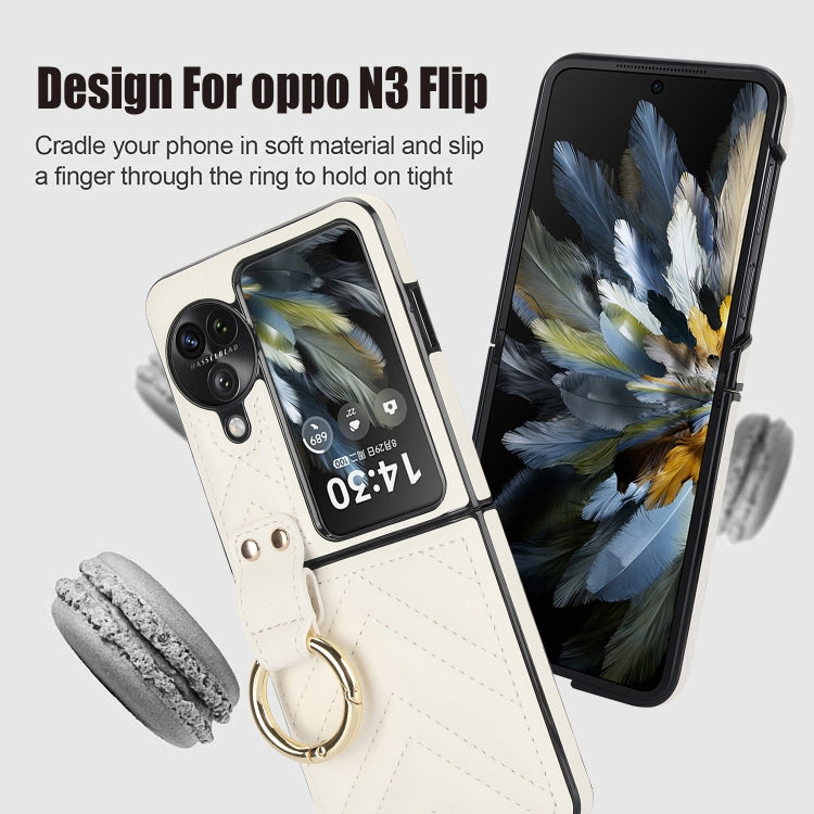 For OPPO Find N3 Flip V-shaped PU Hybrid TPU Ring Holder Phone Case(White) - Find N3 Flip Cases by PMC TechLife | Online Shopping South Africa | PMC TechLife | Buy Now Pay Later Mobicred