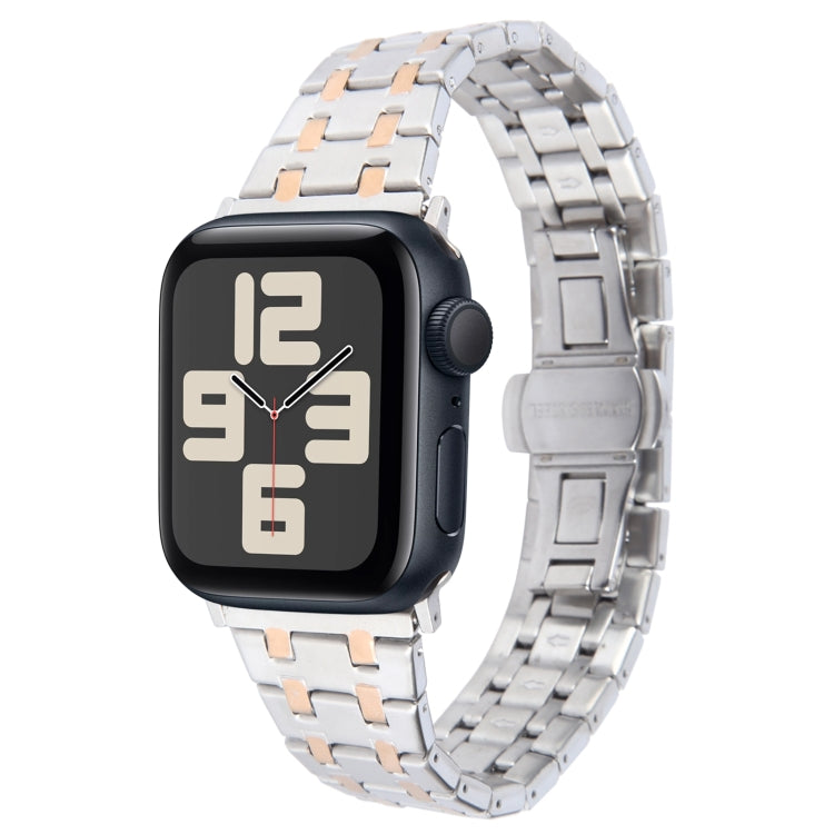 For Apple Watch SE 2023 40mm Double T Stainless Steel Watch Band(Silver Gold) - Watch Bands by PMC TechLife | Online Shopping South Africa | PMC TechLife