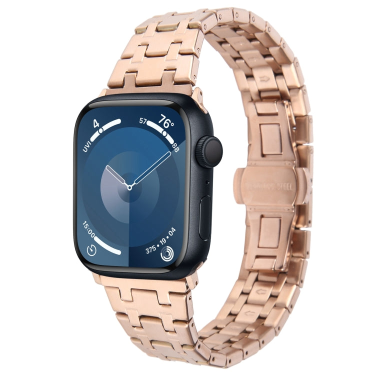 For Apple Watch Series 9 41mm Double T Stainless Steel Watch Band(Rose Gold) - Watch Bands by PMC TechLife | Online Shopping South Africa | PMC TechLife
