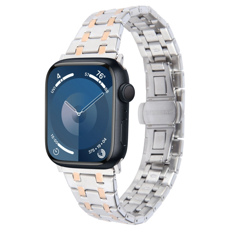 For Apple Watch Series 9 41mm Double T Stainless Steel Watch Band(Silver Rose Gold) - Watch Bands by PMC TechLife | Online Shopping South Africa | PMC TechLife