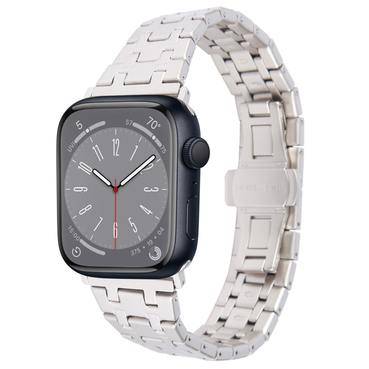 For Apple Watch Series 8 45mm Double T Stainless Steel Watch Band(Starlight) - Watch Bands by PMC TechLife | Online Shopping South Africa | PMC TechLife