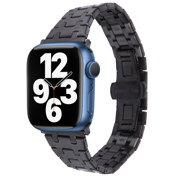 For Apple Watch Series 7 41mm Double T Stainless Steel Watch Band(Black) - Watch Bands by PMC TechLife | Online Shopping South Africa | PMC TechLife