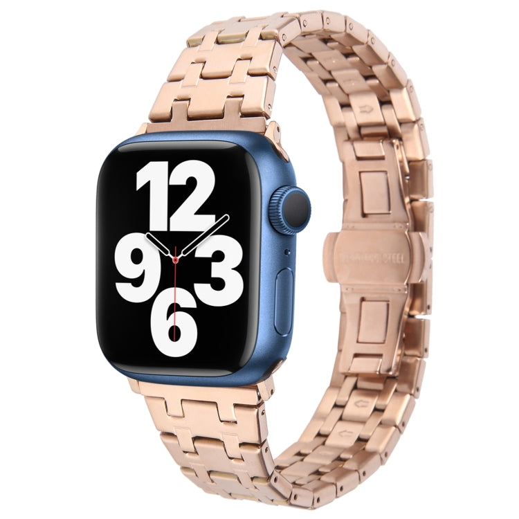 For Apple Watch Series 7 45mm Double T Stainless Steel Watch Band(Rose Gold) - Watch Bands by PMC TechLife | Online Shopping South Africa | PMC TechLife