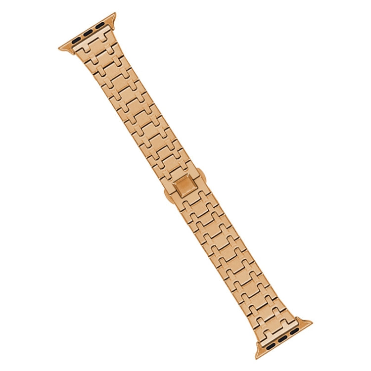 For Apple Watch Series 7 45mm Double T Stainless Steel Watch Band(Rose Gold) - Watch Bands by PMC TechLife | Online Shopping South Africa | PMC TechLife