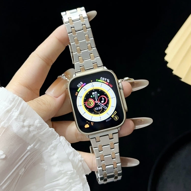 For Apple Watch SE 44mm Double T Stainless Steel Watch Band(Silver Rose Gold) - Watch Bands by PMC TechLife | Online Shopping South Africa | PMC TechLife