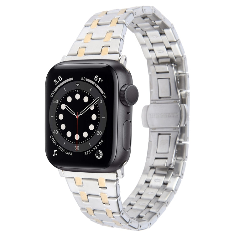 For Apple Watch Series 6 40mm Double T Stainless Steel Watch Band(Silver Gold) - Watch Bands by PMC TechLife | Online Shopping South Africa | PMC TechLife