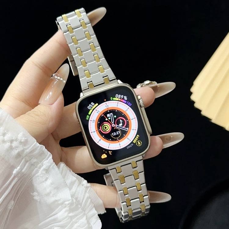 For Apple Watch Series 6 40mm Double T Stainless Steel Watch Band(Silver Gold) - Watch Bands by PMC TechLife | Online Shopping South Africa | PMC TechLife