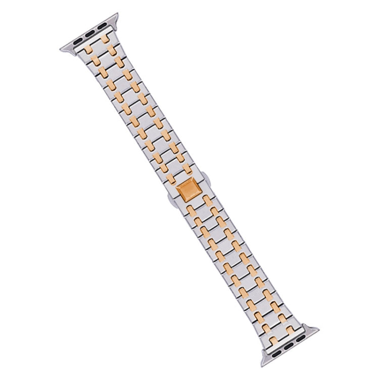 For Apple Watch Series 6 44mm Double T Stainless Steel Watch Band(Silver Rose Gold) - Watch Bands by PMC TechLife | Online Shopping South Africa | PMC TechLife