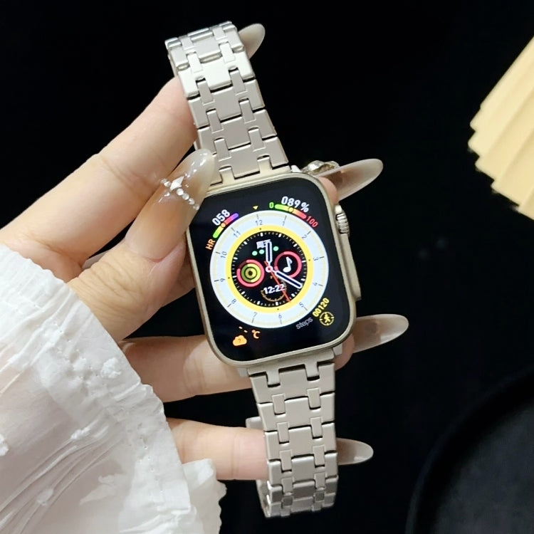 For Apple Watch Series 5 44mm Double T Stainless Steel Watch Band(Starlight) - Watch Bands by PMC TechLife | Online Shopping South Africa | PMC TechLife