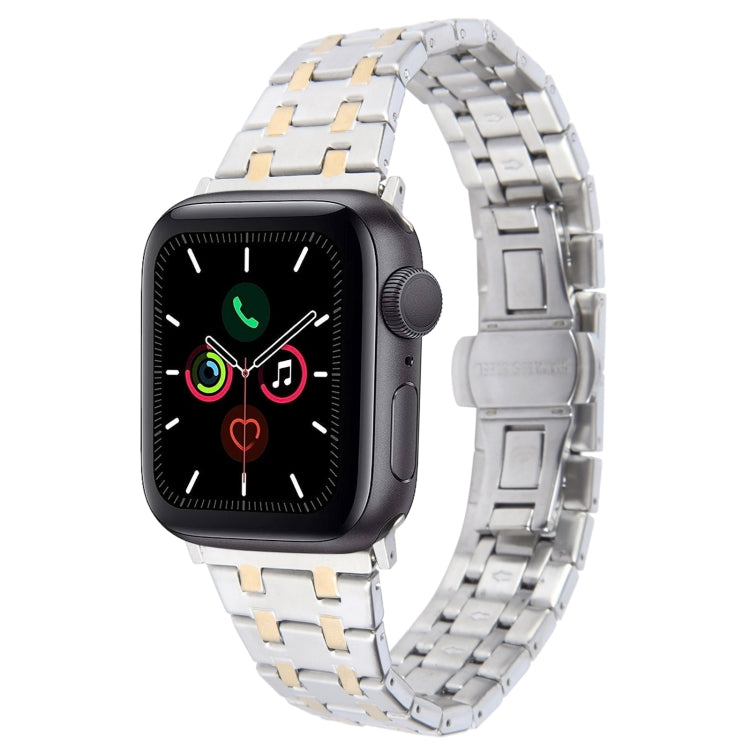 For Apple Watch Series 5 44mm Double T Stainless Steel Watch Band(Silver Gold) - Watch Bands by PMC TechLife | Online Shopping South Africa | PMC TechLife