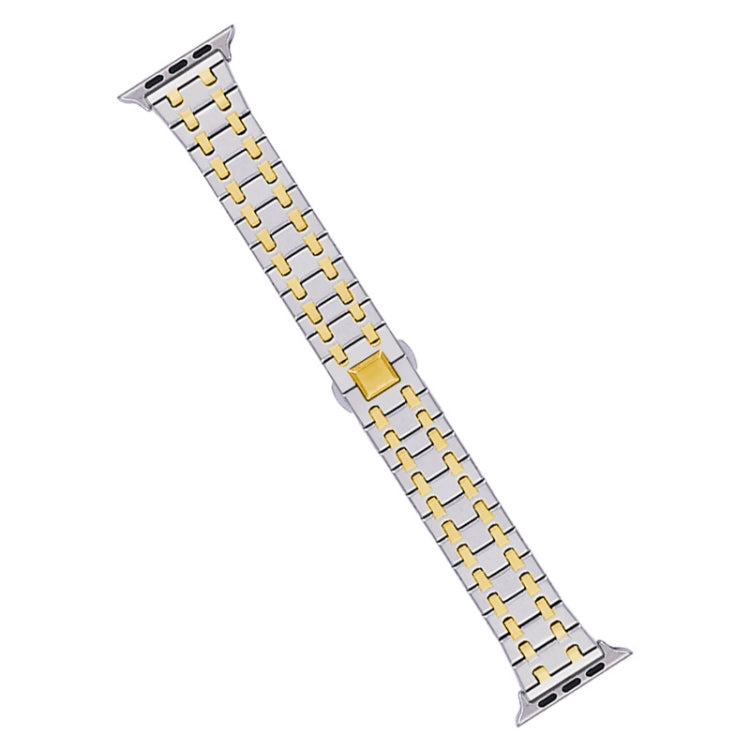 For Apple Watch Series 5 44mm Double T Stainless Steel Watch Band(Silver Gold) - Watch Bands by PMC TechLife | Online Shopping South Africa | PMC TechLife