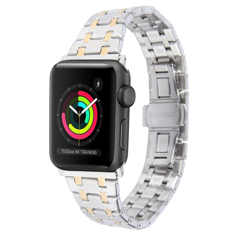 For Apple Watch 38mm Double T Stainless Steel Watch Band(Silver Gold) - Watch Bands by PMC TechLife | Online Shopping South Africa | PMC TechLife