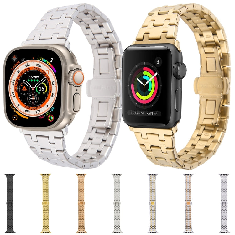 For Apple Watch Series 5 40mm Double T Stainless Steel Watch Band(Silver Gold) - Watch Bands by PMC TechLife | Online Shopping South Africa | PMC TechLife