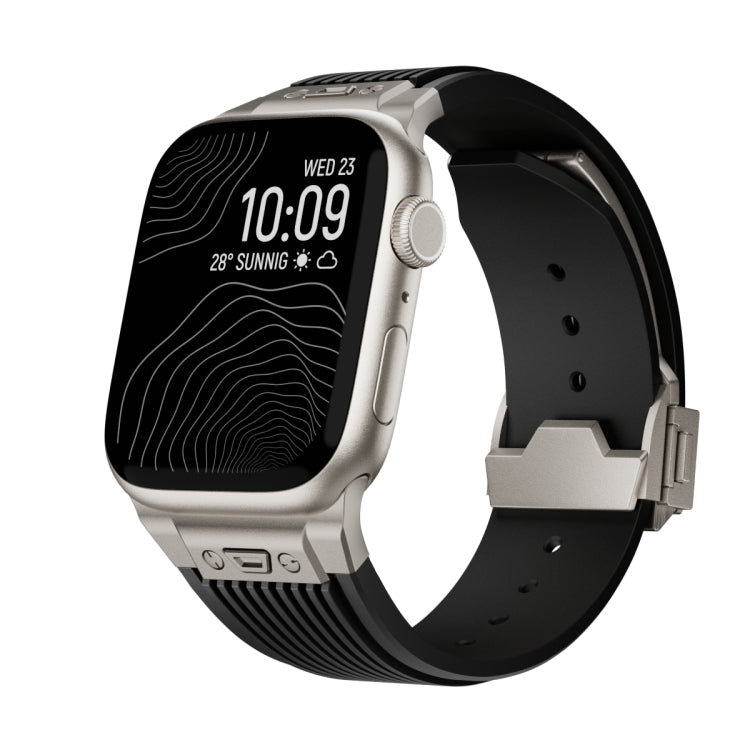 For Apple Watch SE 2023 44mm Vertical Texture Titanium Buckle Elastic Silicone Watch Band(Black) - Watch Bands by PMC TechLife | Online Shopping South Africa | PMC TechLife | Buy Now Pay Later Mobicred