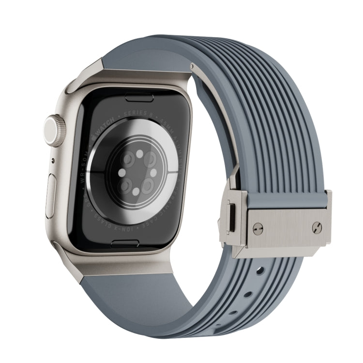 For Apple Watch Series 9 45mm Vertical Texture Titanium Buckle Elastic Silicone Watch Band(Grey) - free shipping - PMC TechLife - Order now!