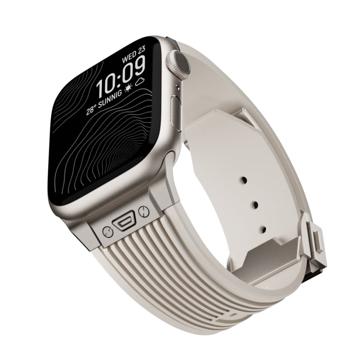 For Apple Watch Series 7 45mm Vertical Texture Titanium Buckle Elastic Silicone Watch Band(Starlight) - free shipping - PMC TechLife - Order now!