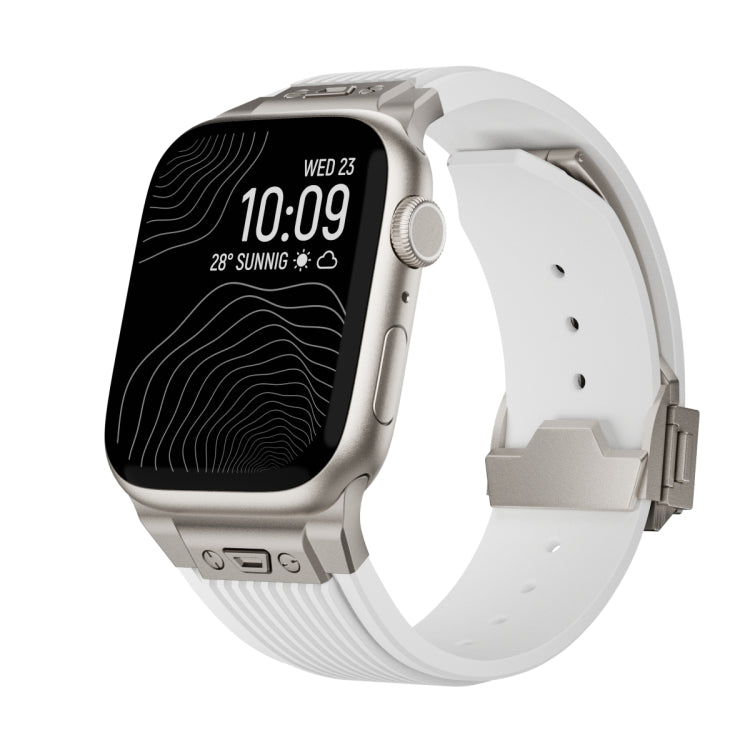 For Apple Watch Series 5 44mm Vertical Texture Titanium Buckle Elastic Silicone Watch Band(White) - Watch Bands by PMC TechLife | Online Shopping South Africa | PMC TechLife | Buy Now Pay Later Mobicred