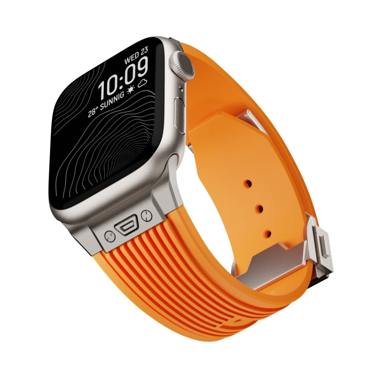 For Apple Watch Series 2 42mm Vertical Texture Titanium Buckle Elastic Silicone Watch Band(Orange) - Watch Bands by PMC TechLife | Online Shopping South Africa | PMC TechLife | Buy Now Pay Later Mobicred