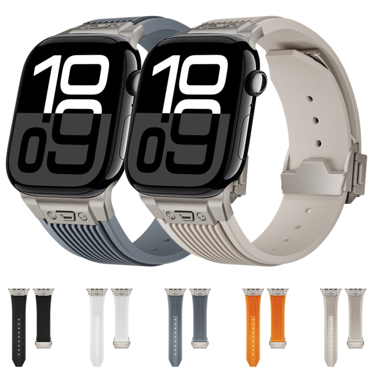 For Apple Watch Series 5 44mm Vertical Texture Titanium Buckle Elastic Silicone Watch Band(Starlight) - free shipping - PMC TechLife - Order now!