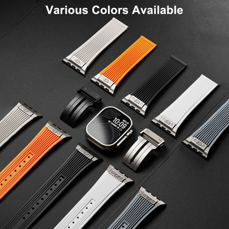 For Apple Watch Series 9 45mm Vertical Texture Titanium Buckle Elastic Silicone Watch Band(Grey) - free shipping - PMC TechLife - Order now!