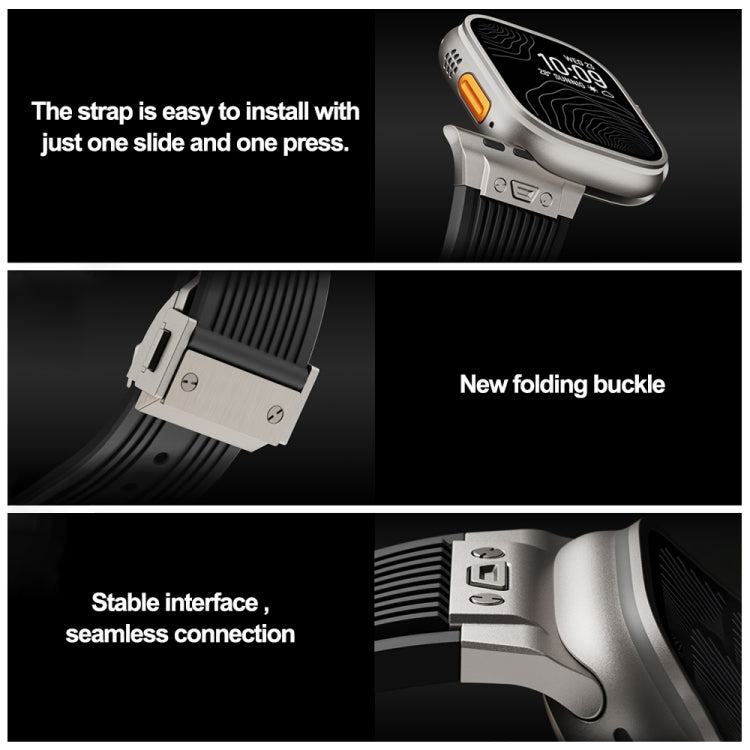 For Apple Watch 42mm Vertical Texture Titanium Buckle Elastic Silicone Watch Band(Black) - free shipping - PMC TechLife - Order now!