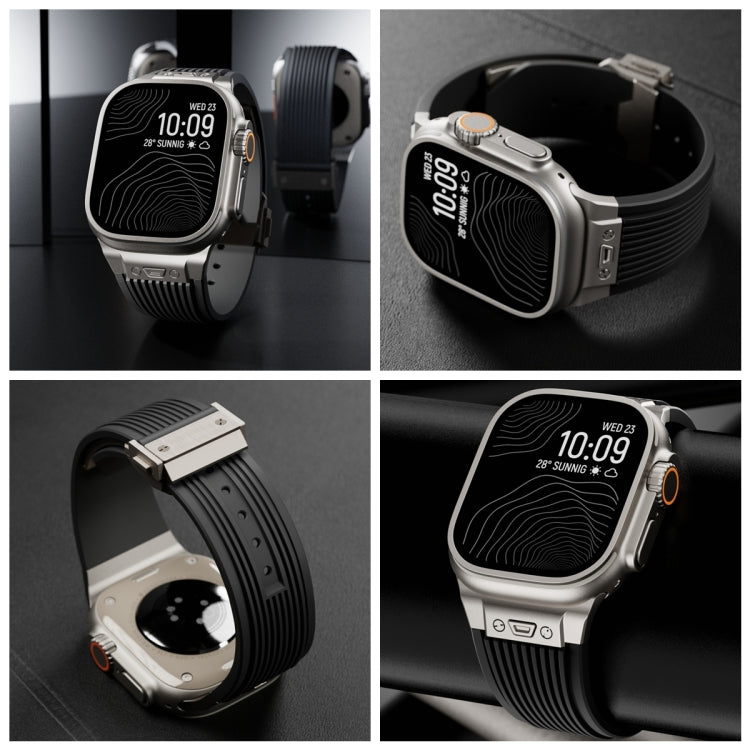For Apple Watch Series 9 45mm Vertical Texture Titanium Buckle Elastic Silicone Watch Band(Black) - Watch Bands by PMC TechLife | Online Shopping South Africa | PMC TechLife | Buy Now Pay Later Mobicred