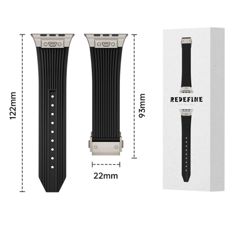For Apple Watch SE 2023 44mm Vertical Texture Titanium Buckle Elastic Silicone Watch Band(Black) - Watch Bands by PMC TechLife | Online Shopping South Africa | PMC TechLife | Buy Now Pay Later Mobicred