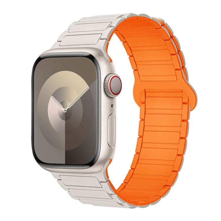 For Apple Watch Series 5 44mm I-Shaped Magnetic Silicone Watch Band(White Orange) - Watch Bands by PMC TechLife | Online Shopping South Africa | PMC TechLife
