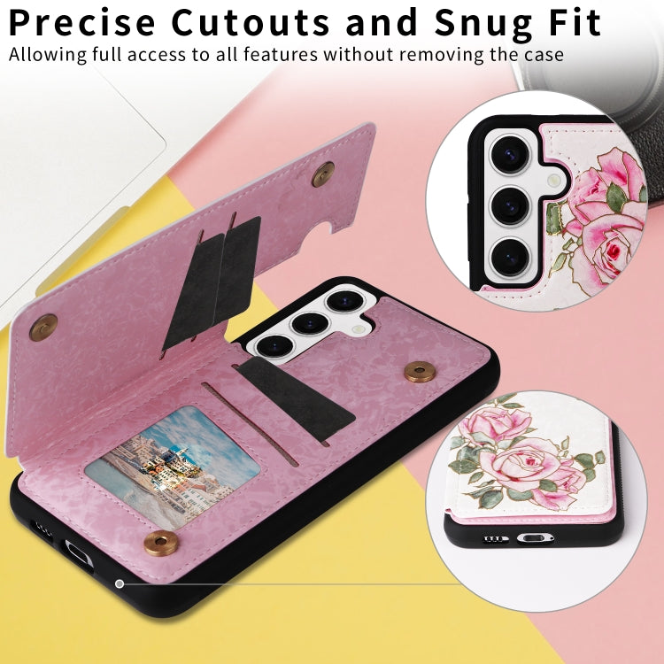 For Samsung Galaxy S25 5G Printed Double Buckle RFID Anti-theft Phone Case(Rose) - Galaxy S25 5G Cases by PMC Jewellery | Online Shopping South Africa | PMC Jewellery | Buy Now Pay Later Mobicred