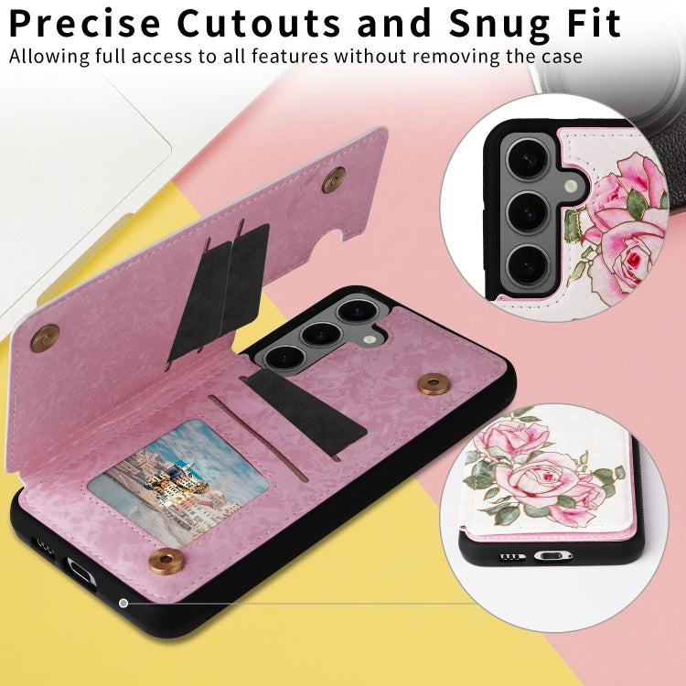 For Samsung Galaxy S25+ 5G Printed Double Buckle RFID Anti-theft Phone Case(Rose) - Galaxy S25+ 5G Cases by PMC Jewellery | Online Shopping South Africa | PMC Jewellery | Buy Now Pay Later Mobicred