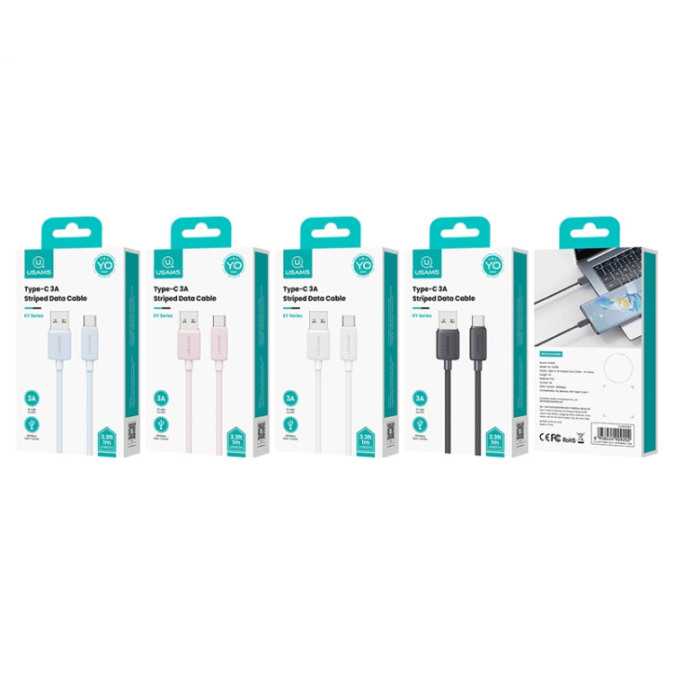 USAMS US-SJ693 USB to USB-C / Type-C 3A Striped Fast Charge Data Cable, Length:2m(White) - free shipping - PMc TechLife - Order now!