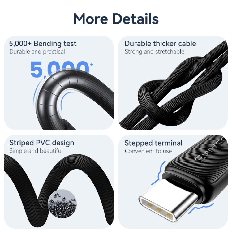 USAMS US-SJ693 USB to USB-C / Type-C 3A Striped Fast Charge Data Cable, Length:2m(White) - free shipping - PMc TechLife - Order now!