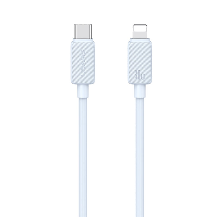 USAMS US-SJ697 USB-C / Type-C to 8 Pin 30W Striped Fast Charge Data Cable, Length:2m(Blue) - free shipping - PMC Jewellery - Order now!