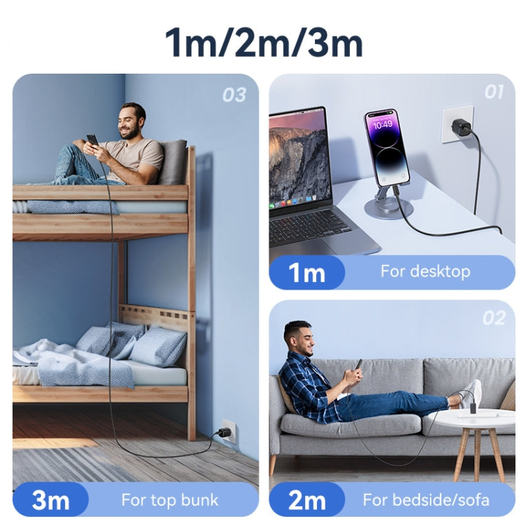 USAMS US-SJ692 USB-C / Type-C to 8 Pin 30W Striped Fast Charge Data Cable, Length:1m(Black) - free shipping - PMC Jewellery - Order now!