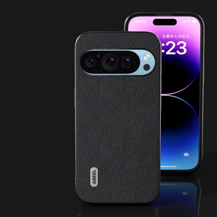For Google Pixel 9 Pro ABEEL Genuine Leather + PC Litchi Texture Phone Case(Black) - Google Cases by PMC TechLife | Online Shopping South Africa | PMC TechLife | Buy Now Pay Later Mobicred