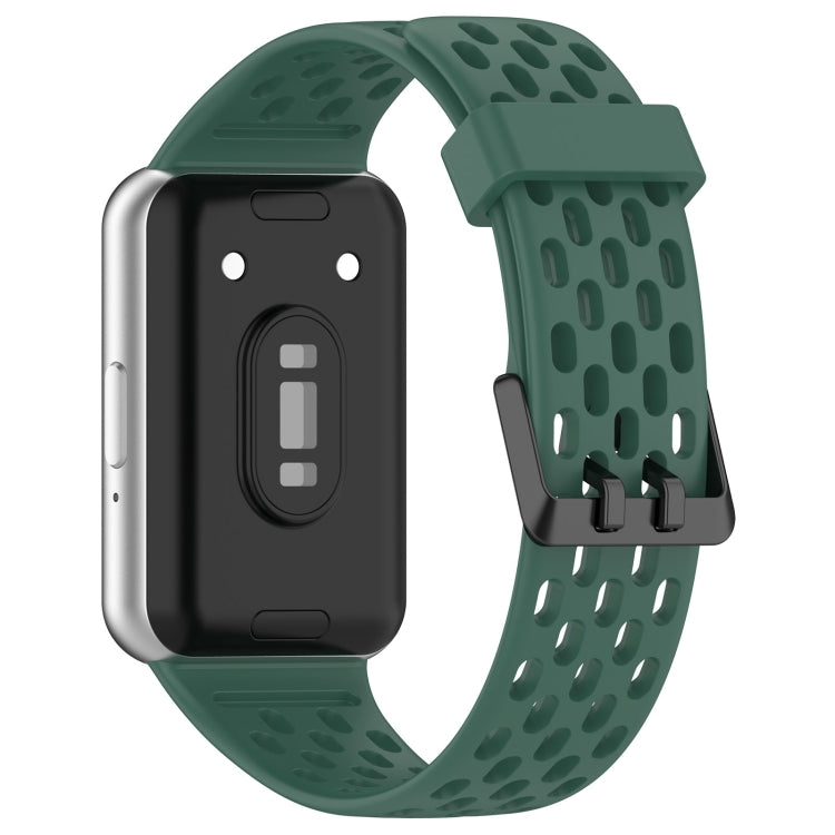 For Samsung Galaxy Fit 3 Hole Style Dual Buckle Silicone Watch Band(Dark Green) - Watch Bands by PMC TechLife | Online Shopping South Africa | PMC TechLife