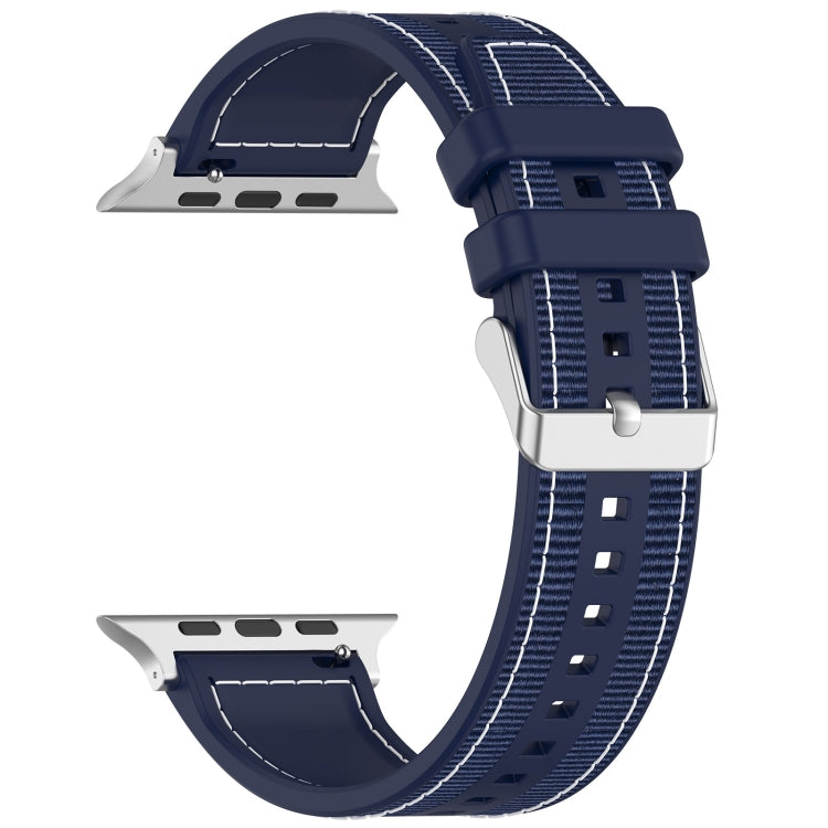 For Apple Watch SE 2023 44mm Ordinary Buckle Hybrid Nylon Braid Silicone Watch Band(Midnight Blue) - Watch Bands by PMC TechLife | Online Shopping South Africa | PMC TechLife