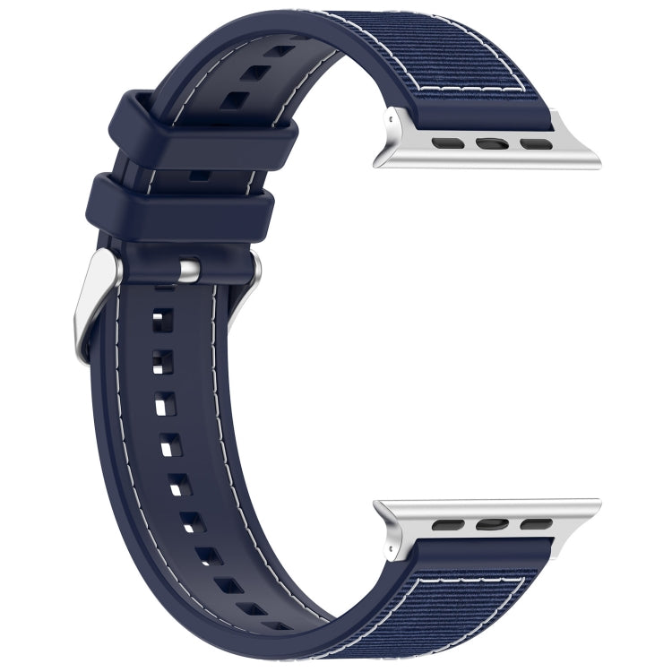 For Apple Watch SE 2023 44mm Ordinary Buckle Hybrid Nylon Braid Silicone Watch Band(Midnight Blue) - Watch Bands by PMC TechLife | Online Shopping South Africa | PMC TechLife