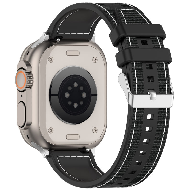 For Apple Watch Ultra 2 49mm Ordinary Buckle Hybrid Nylon Braid Silicone Watch Band(Black) - Watch Bands by PMC TechLife | Online Shopping South Africa | PMC TechLife