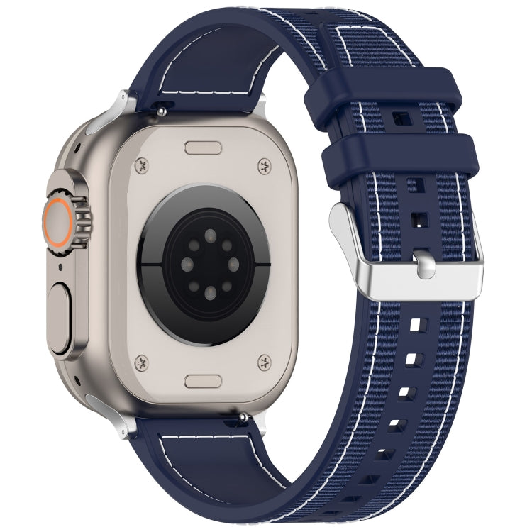 For Apple Watch Series 9 45mm Ordinary Buckle Hybrid Nylon Braid Silicone Watch Band(Midnight Blue) - Watch Bands by PMC TechLife | Online Shopping South Africa | PMC TechLife