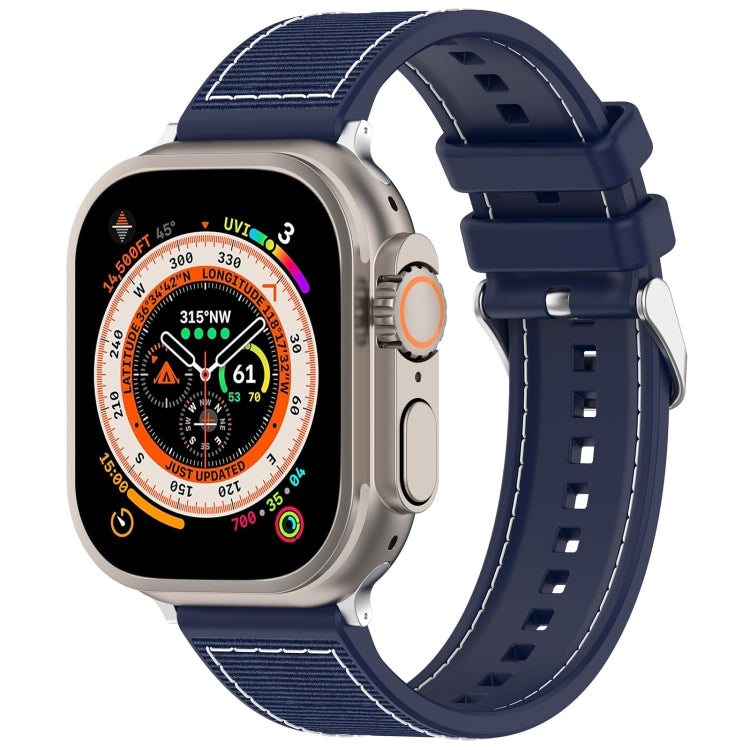 For Apple Watch SE 2022 44mm Ordinary Buckle Hybrid Nylon Braid Silicone Watch Band(Midnight Blue) - Watch Bands by PMC TechLife | Online Shopping South Africa | PMC TechLife