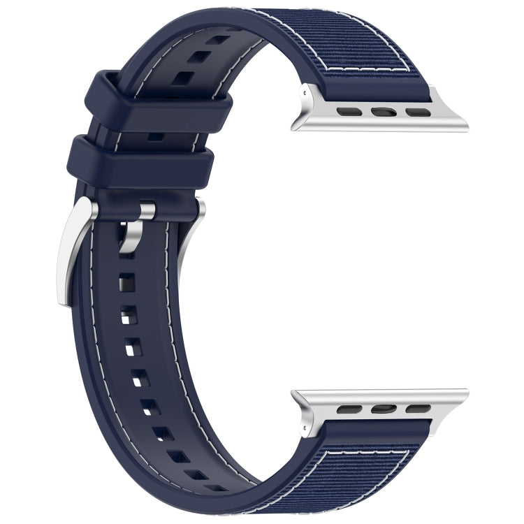 For Apple Watch SE 2023 44mm Official Buckle Hybrid Nylon Braid Silicone Watch Band(Midnight Blue) - Watch Bands by PMC TechLife | Online Shopping South Africa | PMC TechLife