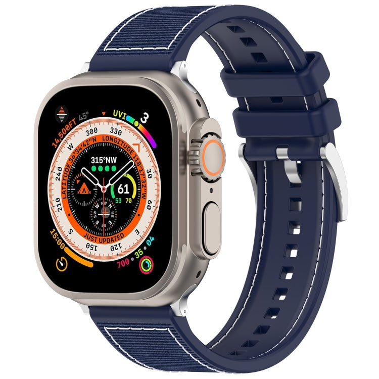 For Apple Watch Series 8 45mm Official Buckle Hybrid Nylon Braid Silicone Watch Band(Midnight Blue) - Watch Bands by PMC TechLife | Online Shopping South Africa | PMC TechLife