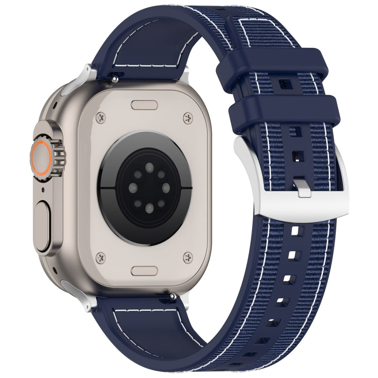 For Apple Watch Series 8 45mm Official Buckle Hybrid Nylon Braid Silicone Watch Band(Midnight Blue) - Watch Bands by PMC TechLife | Online Shopping South Africa | PMC TechLife